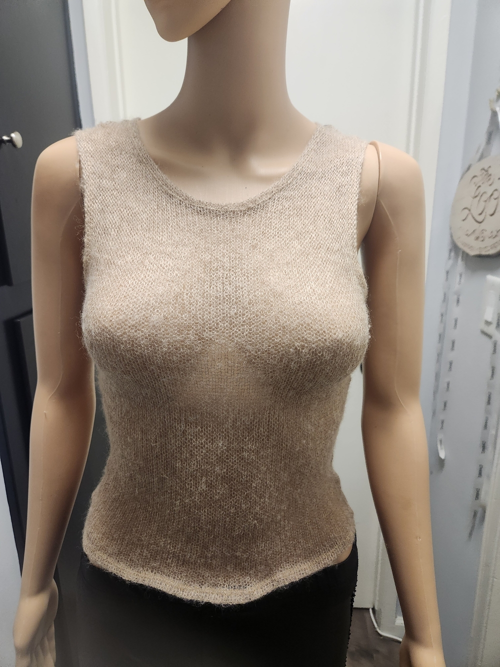 Plein Sud - Sleeveless Sheer Knit Tank Top in Beige